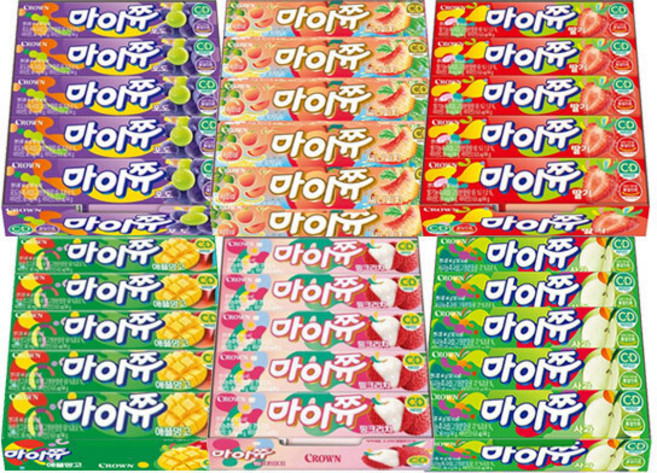 크라운 마이쮸 스틱 딸기+포도+써니피치+사과+핑크리치+애플망고 (각15개), 44g, 90개