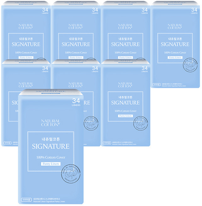 내츄럴코튼 시그니처 순면 커버 대용량 팬티라이너, 일반, 34개입, 8개
