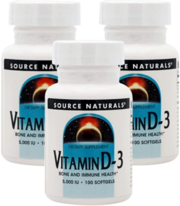 소스내츄럴스 비타민 D3 5000 IU 소프트젤, 3개, 100정 - 쿠팡