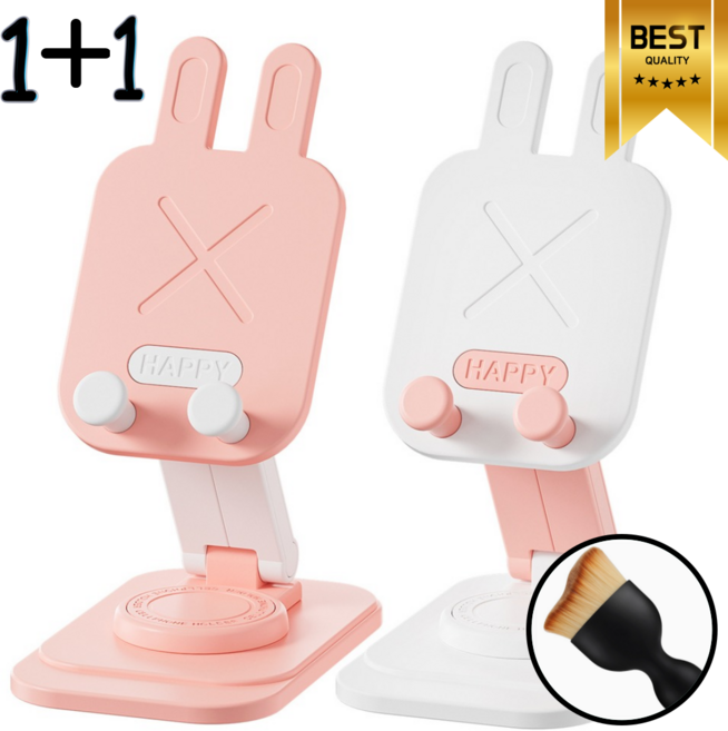 UniqueFinds 쫑긋쫑긋 귀여운 토끼 핸드폰 스마트폰 거치대 탁상용 접이식 각도조절 1+1, 2개