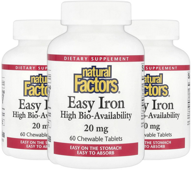 내추럴팩터스 Easy 철분 Iron 아이언 20mg 츄어블 60정 2+1, 60회분, 3개