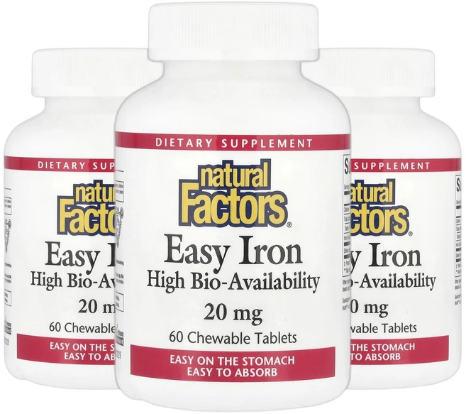 내추럴팩터스 Easy 철분 Iron 아이언 20mg 츄어블 60정 2+1, 60회분, 3개 - 쿠팡