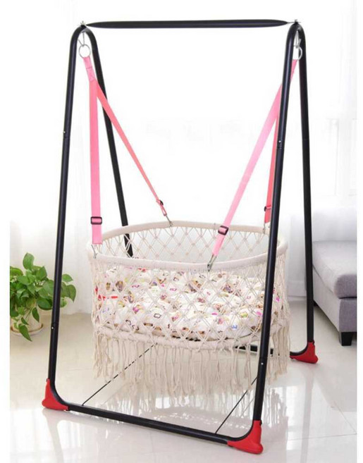 실내 아기 흔들 의자 그네 침대 편조 요람 해먹 로킹 침대, 블랙프레임+화이트크래들침대