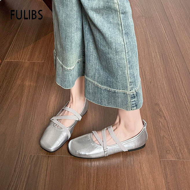 FULIBS 심플 스퀘어 크로스 스트랩 여자 메리제인 플랫 2cm 빅사이즈단화 265-225