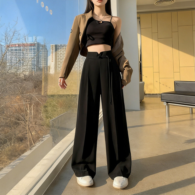 BiimTee 여자 와이드 슬랙스 하이웨스트 캐주얼 바지