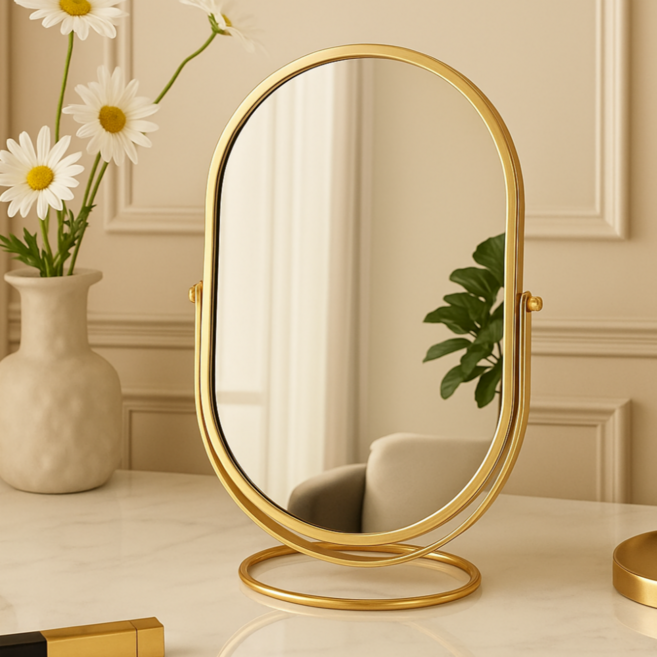 360도 회전 탁상 화장 인테리어 고화질 거울, 골드