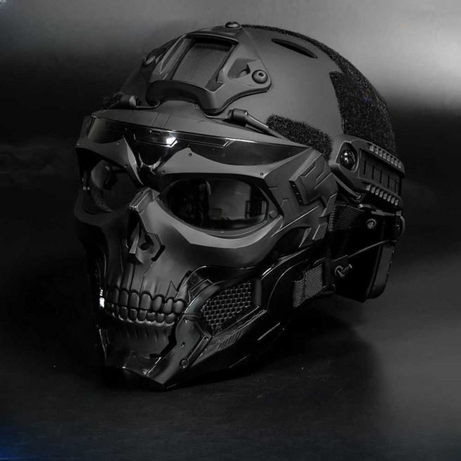 서바이벌 방탄 마스크 전술헬멧 비비탄 방탄모 장비, 1개, 패스트 헬멧 + 스컬 블랙 마스크