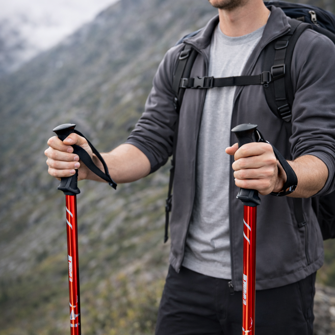 모던루트 초경량 3단조절 등산 스틱, 1개, 레드
