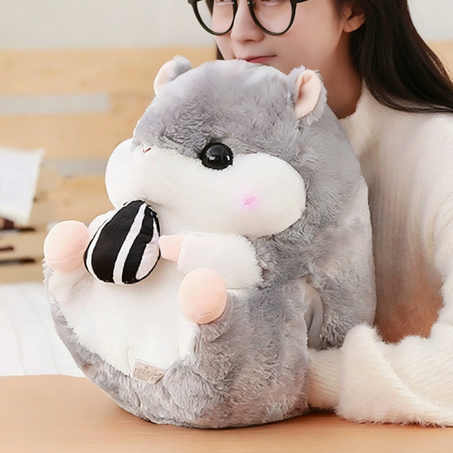 EMI 귀여운 햄스터 핸드워머 인형 낮잠 쿠션, 회색