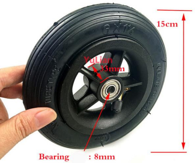 1 4 타이어 6x1 공압 오토바이 스쿠터 인플레이션 휠 허브 포함 내부 튜브 전기 자전거 150mm 6 인치, [02] B 8mm, 1개