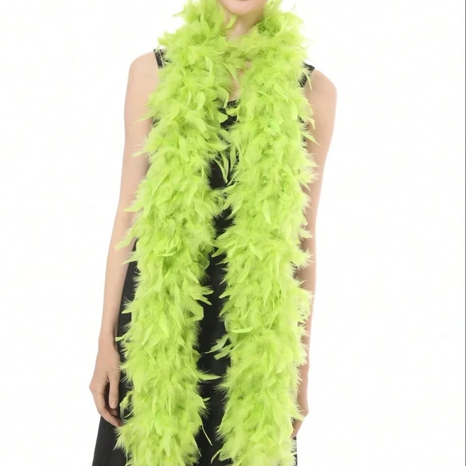 쿠쿠스토어 오렌지색 터키 깃털 보아 2미터 40g 푹신한 샹델리에 카니발 파티 드레스 의상 코스튬 스카프, 02 fruit green, 03 90G