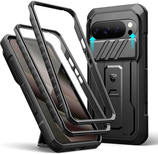 구글 픽셀 10 프로 XL 케이스 슬라이드 카메라 커버 2개 프론트 프레임 내장 스크린 킥스탠드 9, 01 Black, 03 for Pixel 10 Pro XL