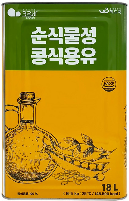 위드쿡 순식물성 100% 콩식용유 대두유 업소용 식자재, 18L, 1개