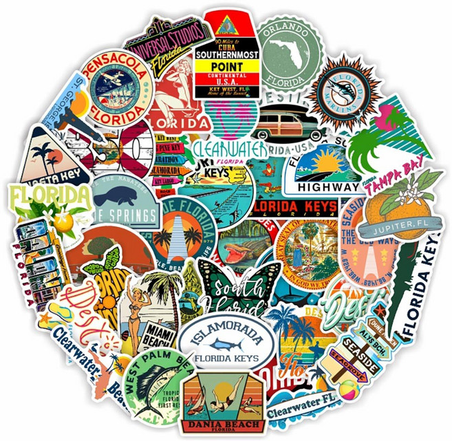 셀렉트스티커 캐리어스티커 노트북 스트릿 플로리다 FL 50종 세트, 혼합색상, 1세트