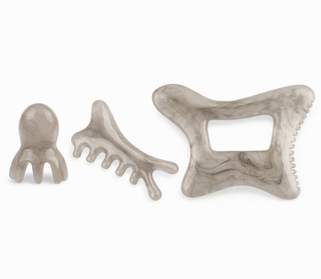 일상채움 레진 페이스 두피 바디 올인원 괄사 3종 세트, 그레이, 1세트