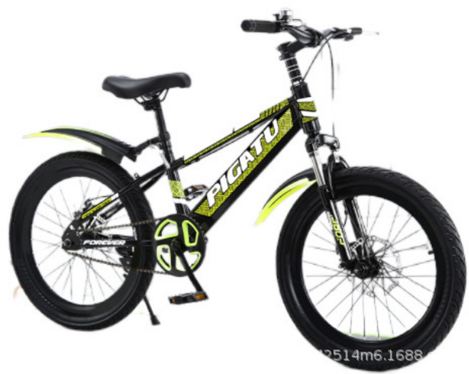 一件代發兒童自行車6-12歲學生車變速山地車bike24山地自行車單車, 1個, 1cm, 單速  黑綠色 標配款:22適合身高140-150釐米