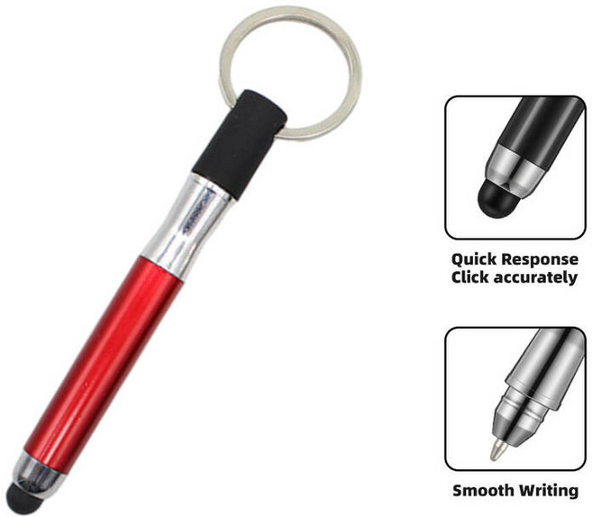 2 in 1 스타일러스 펜 미니 용량 성 (키 링 포함) 소프트 팁 입력 전화 태블릿 스크린 터치 휴대용 도구, Red, 1개