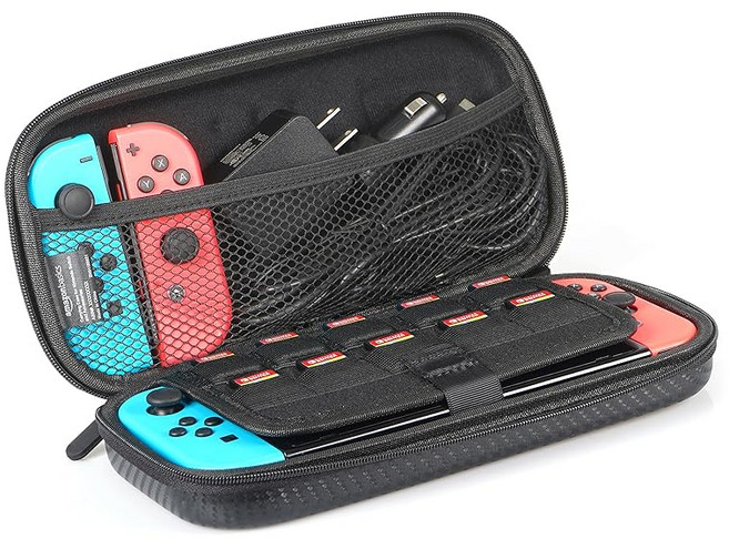 Amazon 베이직 Nintendo Switch 전용 캐리 케이스 슬림 본체 카드 10점까지 수납 가능 26.19 x 5.99 x 13.31 cm 블랙