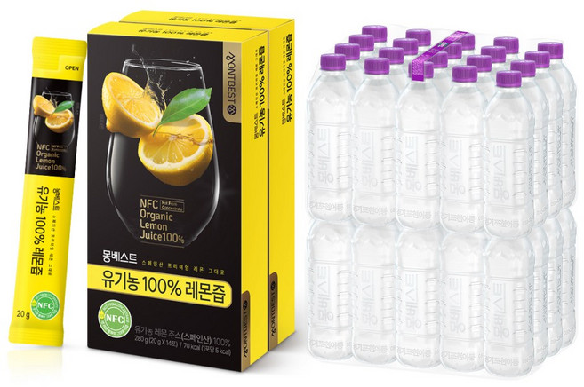몽베스트 유기농 100% 레몬즙 20gx28스틱포 + 위드어스 생수 500mL 40병(분리배송)