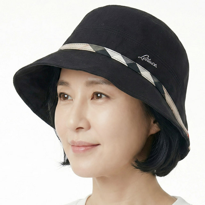 여름 벙거지 노블 체크 벨트라인 중년여성 모자 할머니 화려한 망사 플라워