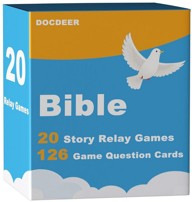 Docdeer 유명한 성경 이야기 20장 | 성경 퀴즈 질문 게임 카드 126장 | 성경 릴레이 퀴즈 보드 게임 카드 | 성경 연구 및 성경 지식 퀴즈 여성 남성 및 가족을