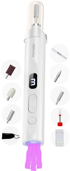 오브젝티브 무선 충전식 네일드릴 전동 케어 속도조절, 1개, 화이트