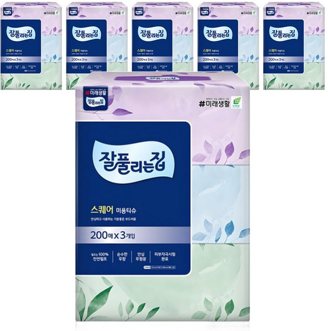 잘풀리는집 스퀘어 천연펄프 미용티슈 2겹, 18개, 200매