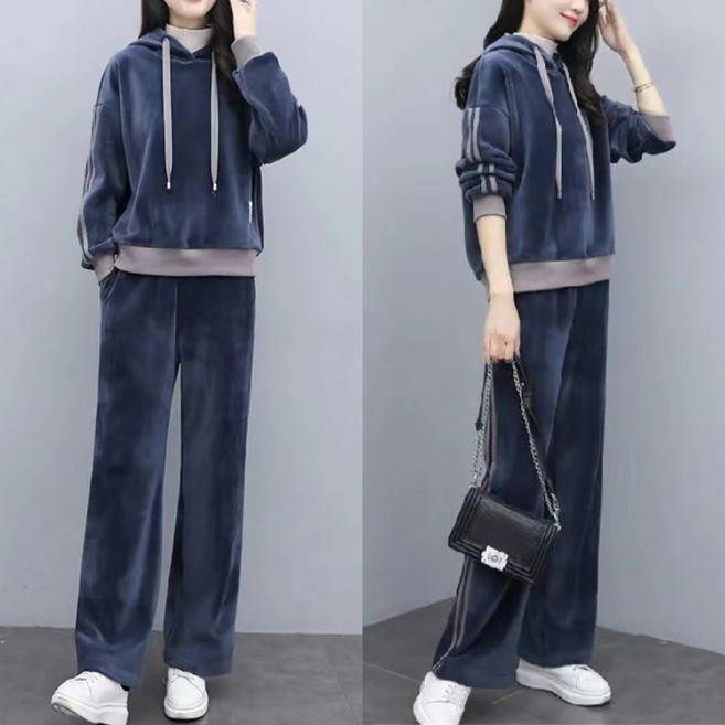 에쥬아 벨벳 후드맨투맨 바지 상하세트 캐주얼 기모 트레이닝세트 엄마옷 홈웨어