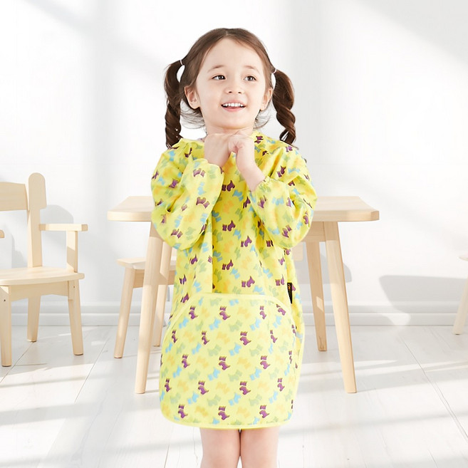 엘리몽 긴소매 유아 미술가운 앞치마, 럭키도그 옐로우