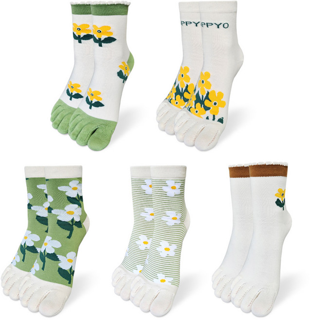 홈샘 여성 다양한 디자인 면 발가락 양말 5켤레