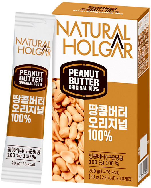네츄럴올가 무첨가 무가당 땅콩버터 오리지널 100% 짜먹는 스틱, 10개, 20g