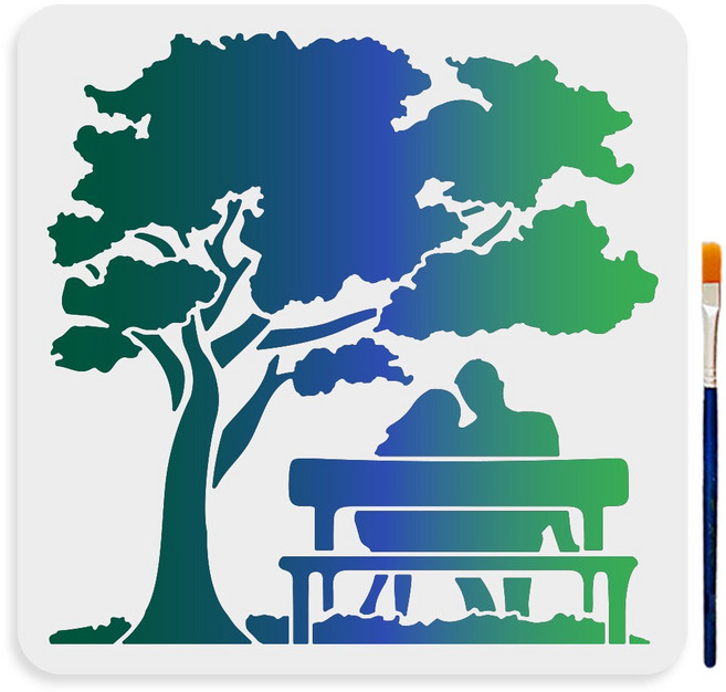 PET 포레스트 트리 페인팅 스텐실 나무 테마 벽화 패턴 자연 치유 장식 DIY, 휴먼 260, 1개