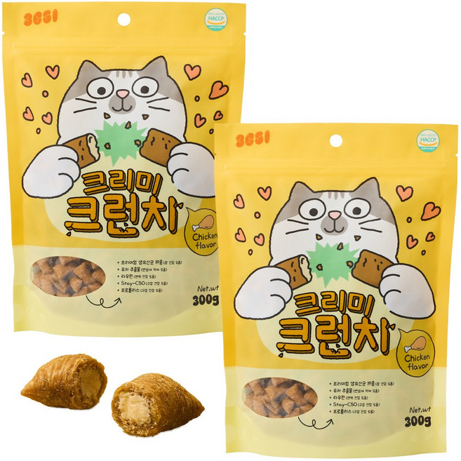 3651 크리미크런치 이빨과자 고양이 간식 겉바속촉, 2개, 300g, 닭고기