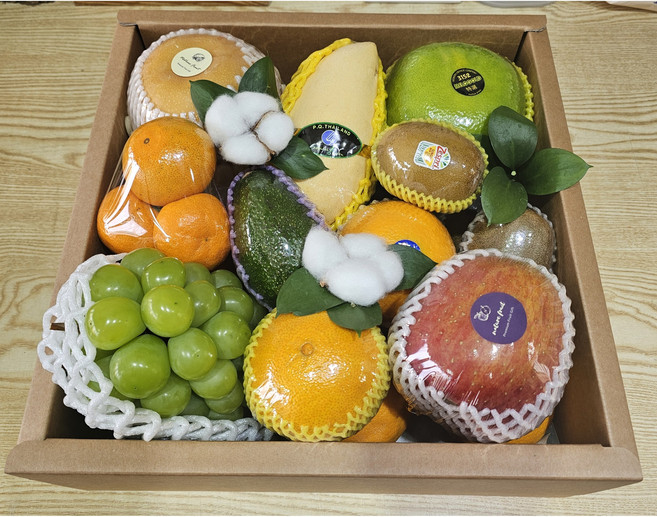 제철 과일 선물세트 바구니 명절, 고급 과일세트 + 보자기 포장, 1세트