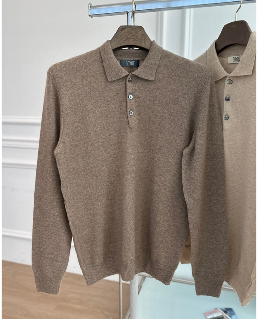 몽골 고욜 캐시미어 남자니트 카라넥 니트 카라티 캐시미어100%