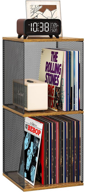 모던마켓 홈 프리미엄 수납정리 레코드 보관함 원목 통기성이 좋은 LP 책 잡지 다용도 캐비닛 스튜디오 앨범 다용도 큐브 정리함 2개/세트, 1세트, 블랙