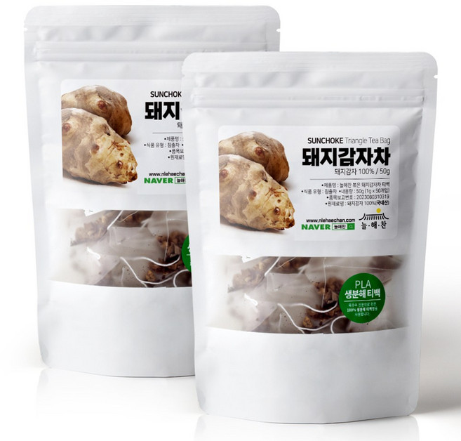 늘해찬 국산 볶은 돼지감자차 티백 삼각티백 대용량, 1g, 50개입, 2개