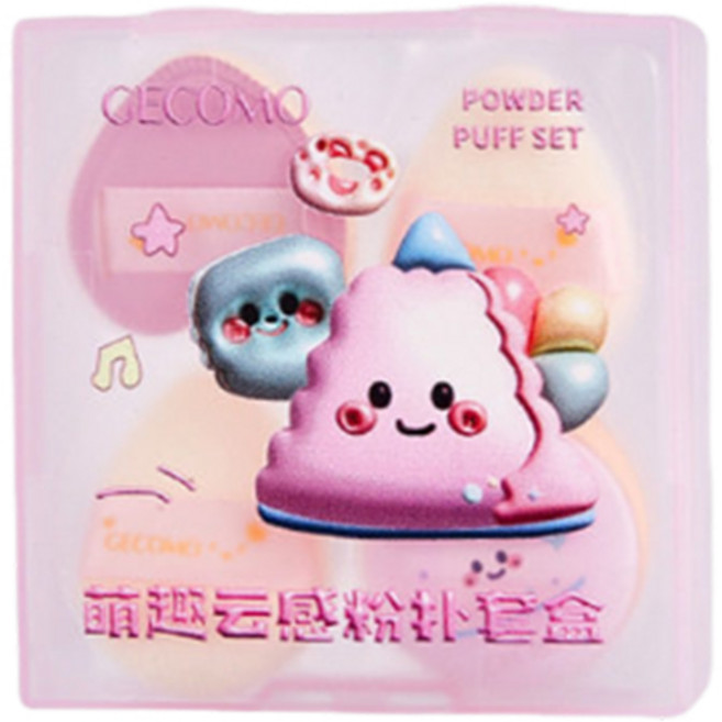 PINKCAT GECOMO 植絨海綿定妝提亮腮紅遮瑕手指粉撲工具 乾溼兩用美妝蛋, 1個, 格蒙粉撲套盒｜萌趣雲感粉撲套盒, 格蒙粉撲套盒｜萌趣雲感粉撲套盒