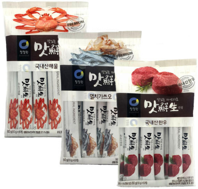 청정원 한우스틱2개+해물스틱2개+멸치가쓰오스틱2개 총6개, 1개