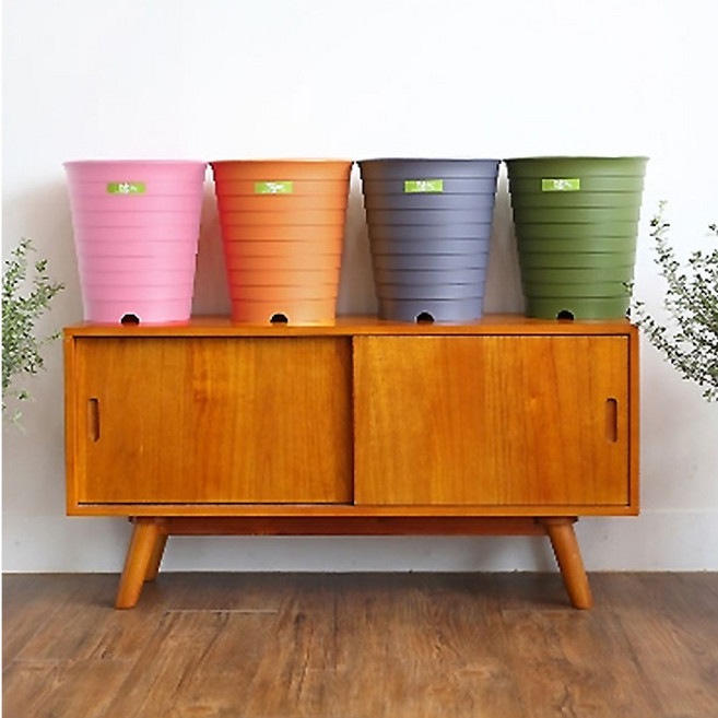 흙쟁이 담따 라운드라인 300 화분 컬러 롱분 대형 분갈이 원형 플라스틱화분, 그린, 1개