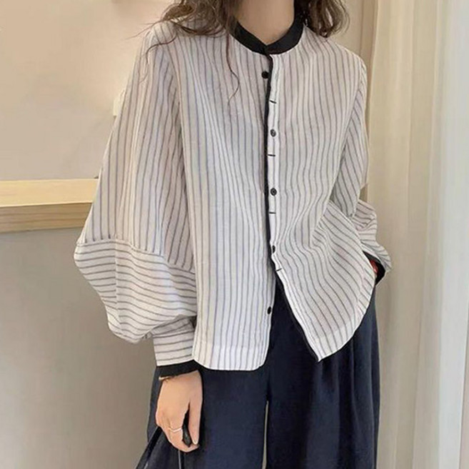 드마엘 마르코 스트라이프 벌룬 블라우스 셔츠 +델로나