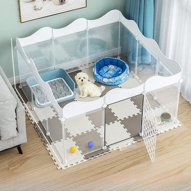 DELUXE PET SUPPLIES 寵物圍欄 DIY自由組合隔離柵欄, 白色/12片加高-帶圍欄,寵物圍欄, 1個