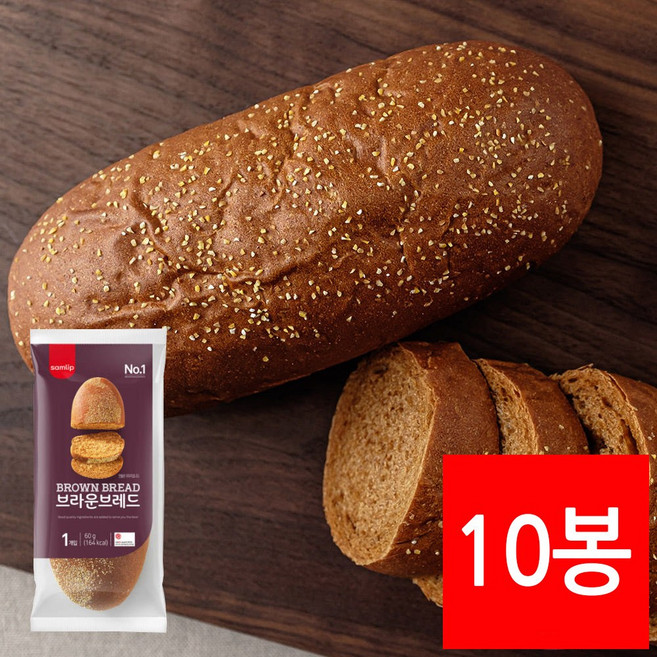 SPC삼립 브라운 브레드 600g(60gX10봉) 냉동 호밀 에어프라이어빵 샌드위치 디저트빵, 600g, 1세트