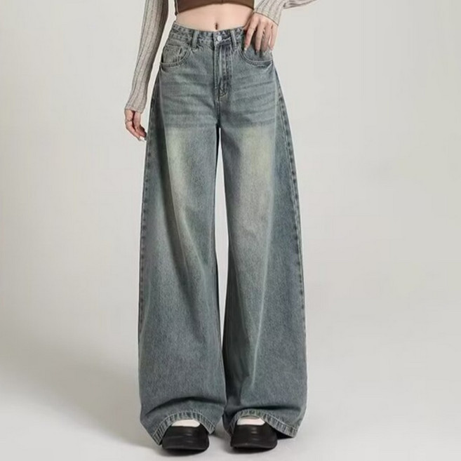 스타일닥터 빈티지 와이드 데님 팬츠 여자 루즈핏 나른한 빅 사이즈 팬츠