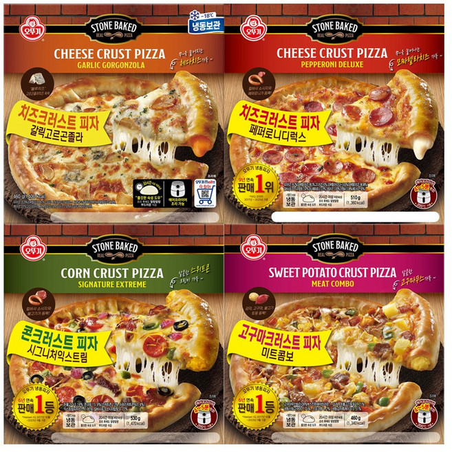 오뚜기 피자 4개세트 갈릭고르곤졸라 치즈크러스트+시그니처익스트림 콘크러스트+페페로니디럭스 치즈크러스트+미트콤보 고구마크러스트, 1.997kg, 1세트