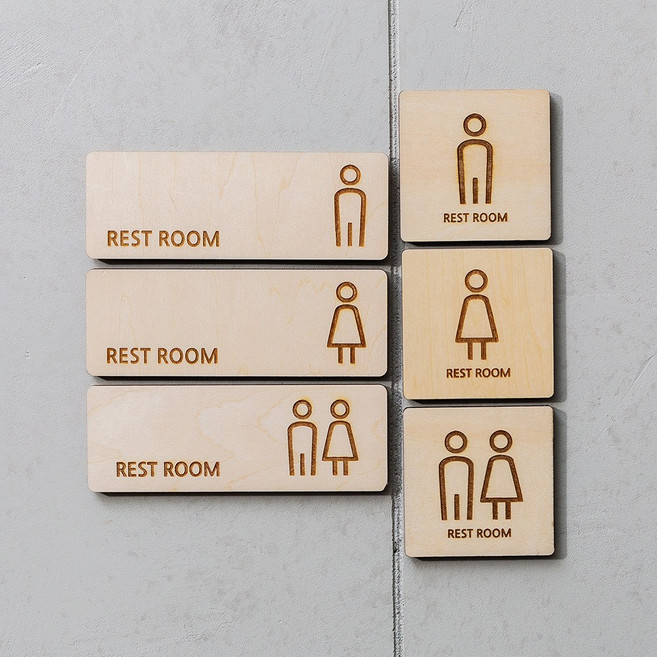 원목 화장실 표지판 도어 문패, 1개, 화장실 여