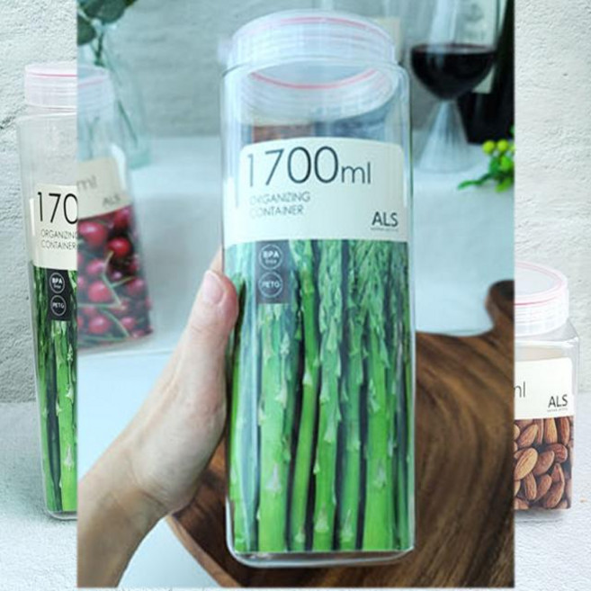 []냉장고 냉동실 정리용기 DY-1106 보관용기 1700ml 사각 시리얼통 견과류 곡물, 1개