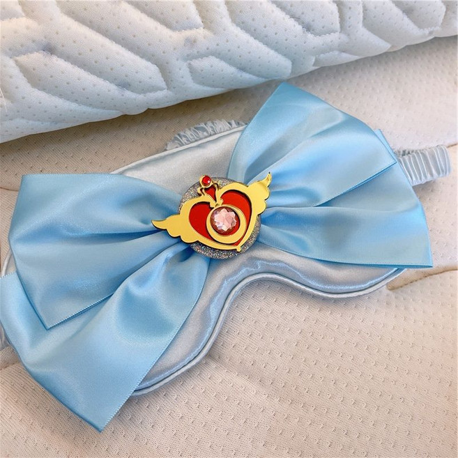 卡通美少女戰士絲滑閃鑽大蝴蝶結遮光眼罩, 1個, F大美少女 淺藍底藍蝴蝶結翅膀