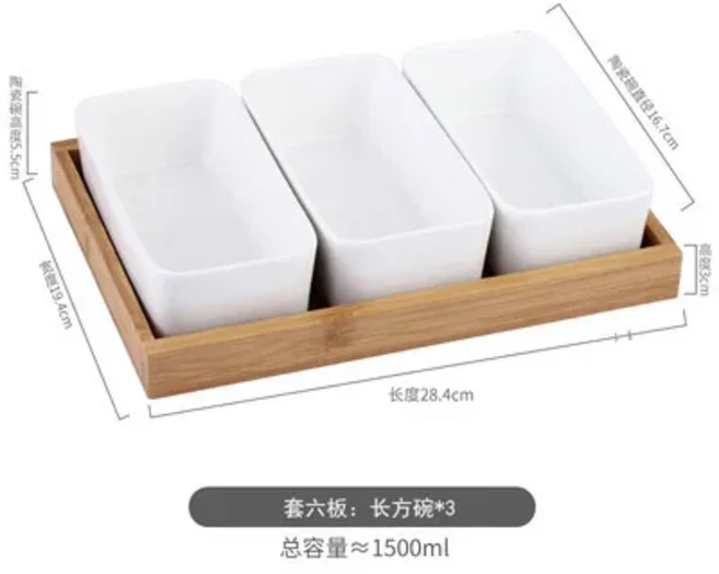 일본식 세라믹 디저트 그릇 과일 접시 천연 대나무 트레이 가정용 식기 사탕 상자 분할 스낵 플래터, 10 3 cells