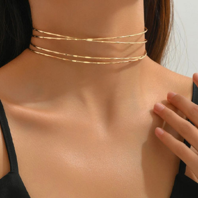 티큐 여성 유니크 파티 페스티벌 오픈형 더블 링 초커 목걸이 A1917